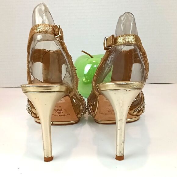 ANTONIO MELANI Women Marree Gold And Jewel Embellished Strappy Heels sz 8.5 - Picture 5 of 13